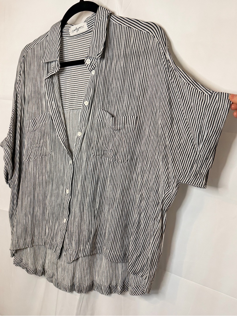 Carly Jean Los Angeles Black & White Striped Button-Up Shirt - Picture 2 of 4